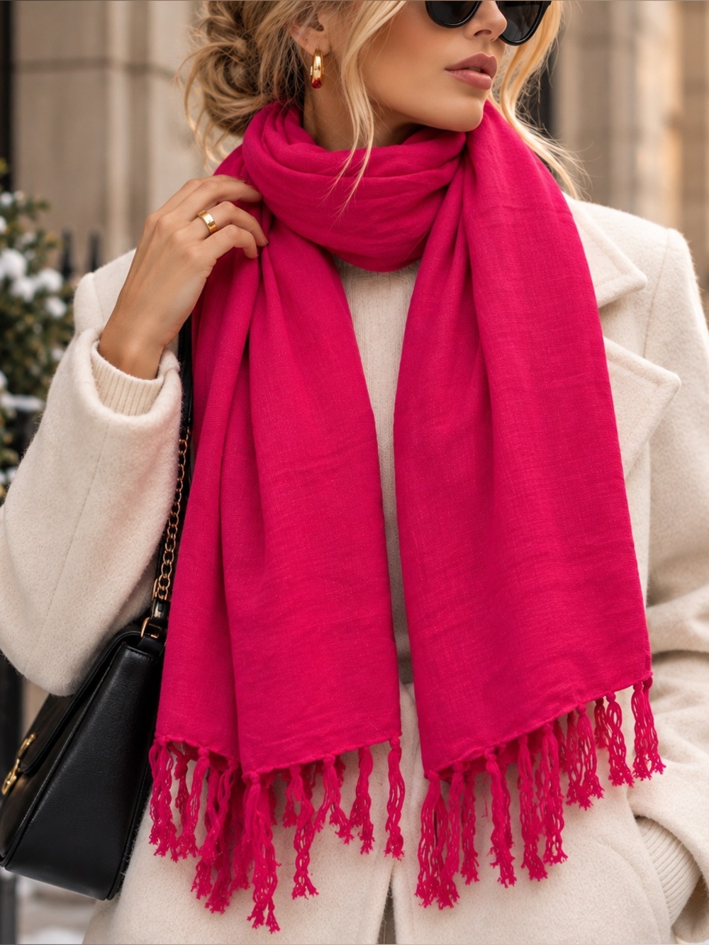 Women’s Soft Fuchsia Fringe Scarf